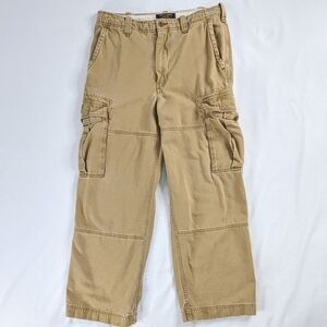 Y2k Abercrombie & Fitch Tan Khaki Wide Leg Low Rise Cargo Pants Vintage Fatigues